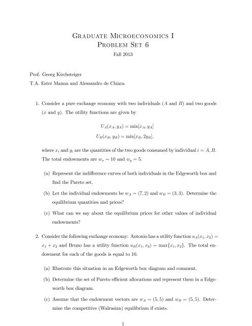 Graduate Microeconomics I Problem Set 6 - Ecares
