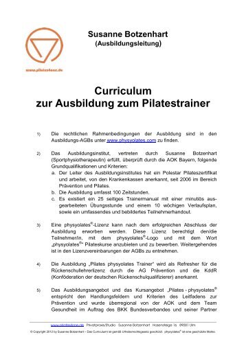 (Ausbildungsleitung) Curriculum zur Ausbildung zum ... - physyolates