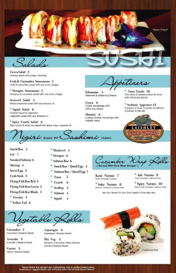 Download our Sushi Menu - Laishley Crab House