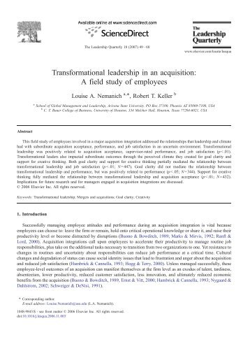 Transformational leadership in an acquisition: A field study of ...