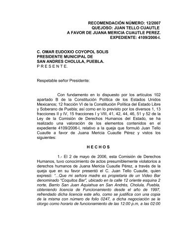 recomendaciÃ³n numero: /2004 - ComisiÃ³n de Derechos Humanos ...