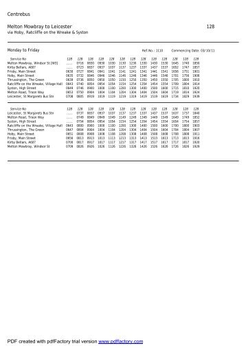 Centrebus Melton Mowbray to Leicester 128