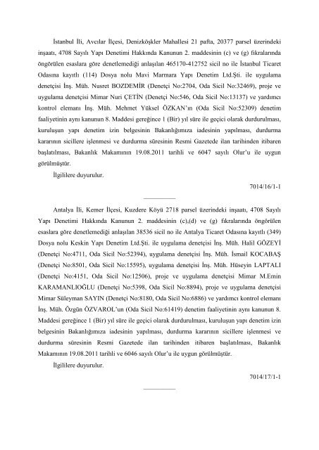 03.12.2011 tarih ve 28131 sayÄ±lÄ± Resmi Gazete: Ä¡arel YapÄ± Denetim ...