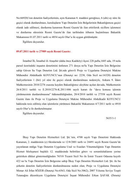 03.12.2011 tarih ve 28131 sayÄ±lÄ± Resmi Gazete: Ä¡arel YapÄ± Denetim ...