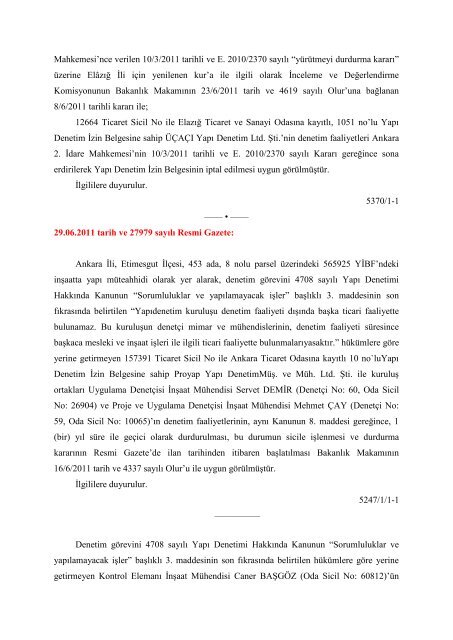 03.12.2011 tarih ve 28131 sayÄ±lÄ± Resmi Gazete: Ä¡arel YapÄ± Denetim ...