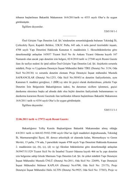 03.12.2011 tarih ve 28131 sayÄ±lÄ± Resmi Gazete: Ä¡arel YapÄ± Denetim ...