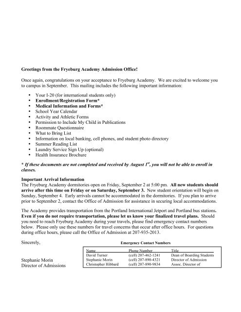 1) summer letter 2011-12 - Fryeburg Academy