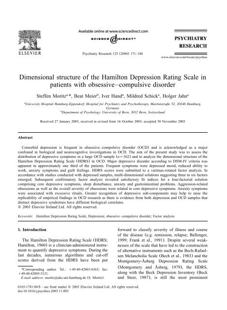 Dimensional structure of the Hamilton Depression Rating Scale in ...