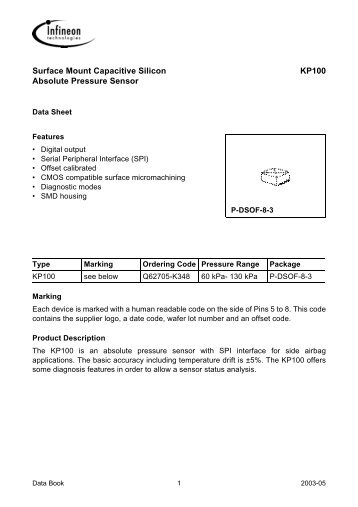 Surface Mount Capacitive Silicon Absolute Pressure Sensor KP100