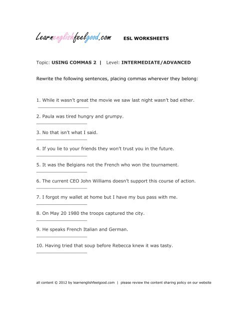 using commas 2 learnenglishfeelgood com
