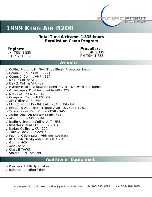 1999 KING AIR B200 - Pacific Point Aviation
