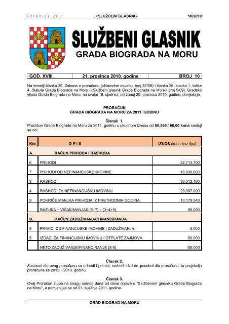 SluÅ¾beni glasnik Grada Biograda na Moru - broj 10/2010