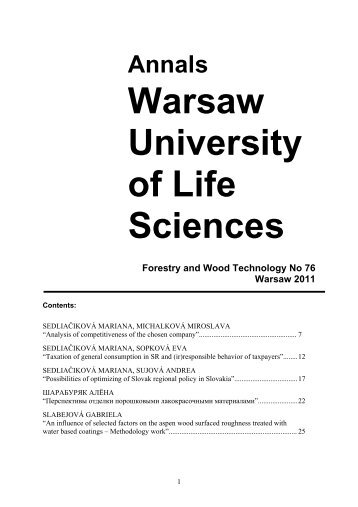 Annals of Warsaw University of Life Sciences - SGGW