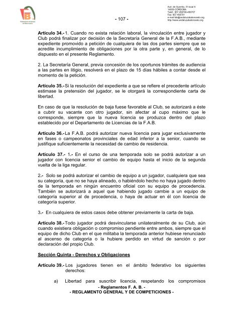 Reglamentos de la FAB - Federación Andaluza de Baloncesto