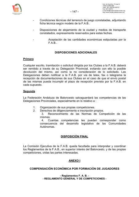 Reglamentos de la FAB - Federación Andaluza de Baloncesto