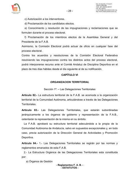 Reglamentos de la FAB - Federación Andaluza de Baloncesto