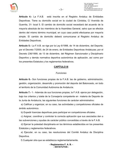 Reglamentos de la FAB - Federación Andaluza de Baloncesto