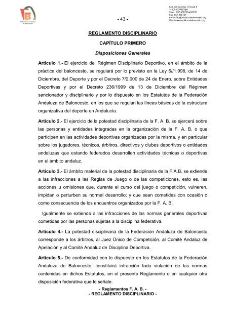 Reglamentos de la FAB - Federación Andaluza de Baloncesto