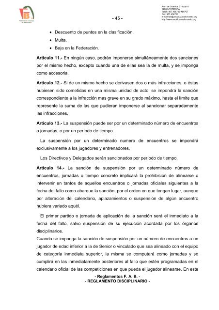 Reglamentos de la FAB - Federación Andaluza de Baloncesto