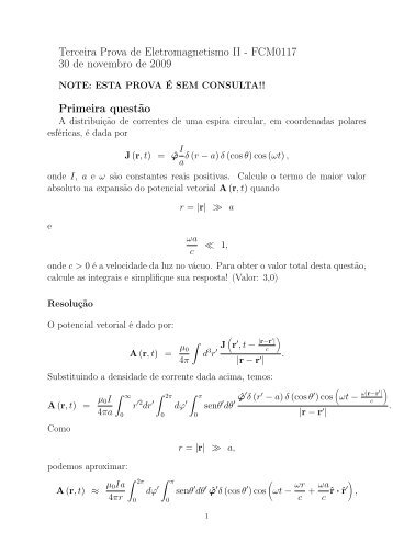 Terceira Prova de Eletromagnetismo II - FCM0117 30 de ... - IFSC