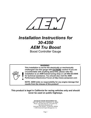 Installation Instructions for AEM Tru Boost 30-4350 - AEM Electronics