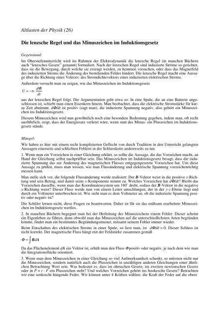 26. Die lenzsche Regel und das Minuszeichen im - Abteilung für ...