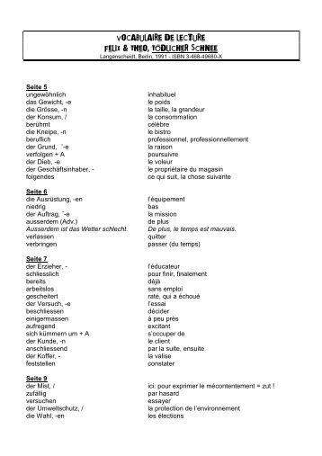 Vocabulaire de lecture Felix & Theo, TÃ¶dlicher Schnee