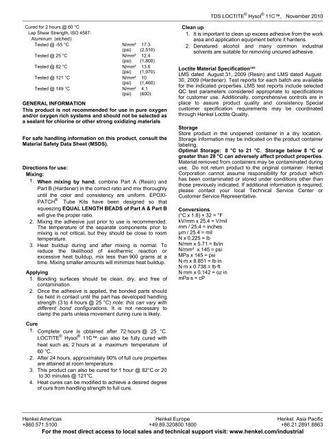 LOCTITE Hysol 11Câ¢ - Scott Technical Sales Company