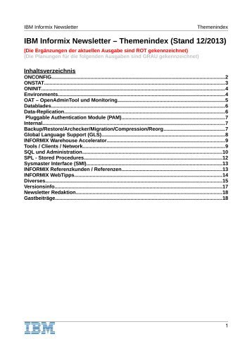 Informix Newsletter Index - The Informix Zone