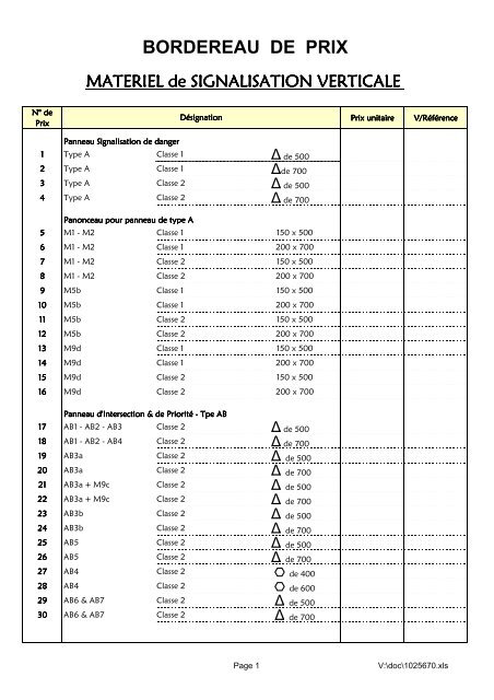 BORDEREAU DE PRIX - Ville de Saint Genest Lerpt