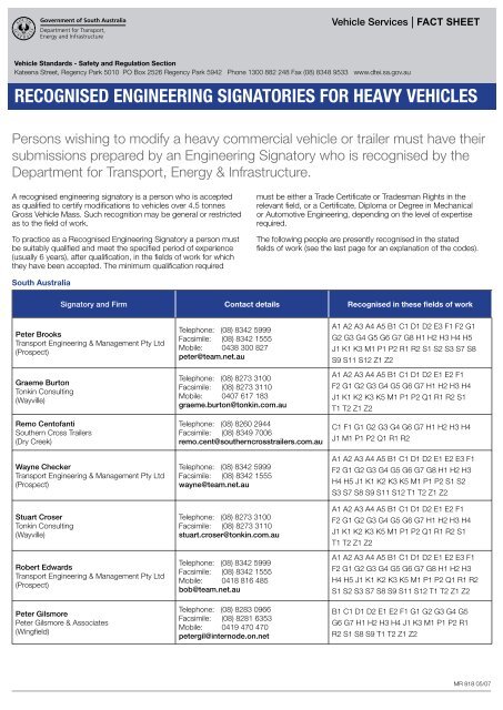 recognised engineering signatories for heavy vehicles - Sa.gov.au