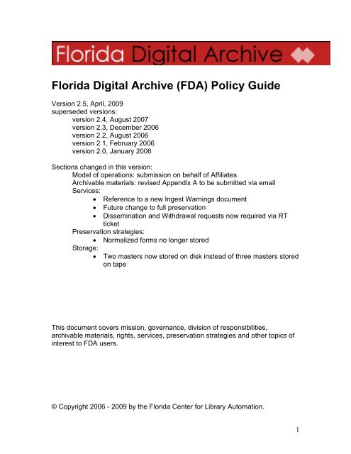 (FDA) Policy Guide - Florida Center for Library Automation