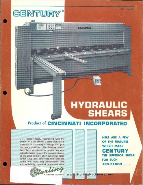 Cincinnati Hydraulic Shears MDL 2h10, 2h12, 4h10 & 4h12 Brochure