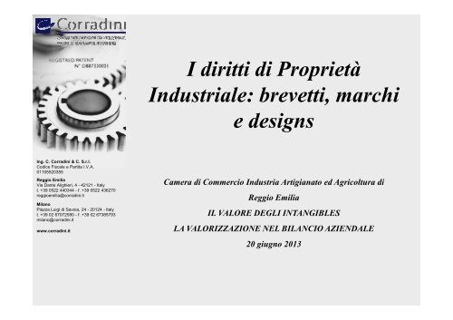 brevetti, marchi e designs â€“ studio Corradini - Camera di ...