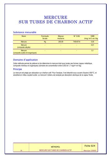 MERCURE SUR TUBES DE CHARBON ACTIF - INRS