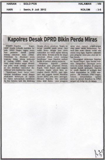 Kapolres Desak DPRD Bikin Perda Miras - Sragen