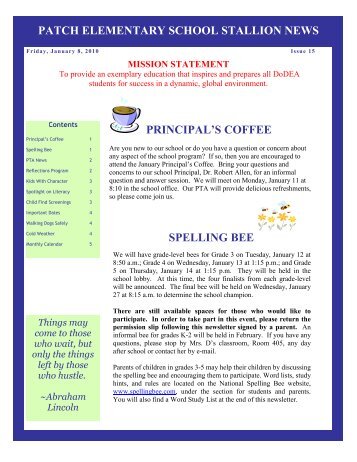 principal's coffee spelling bee patch elementary school stallion news