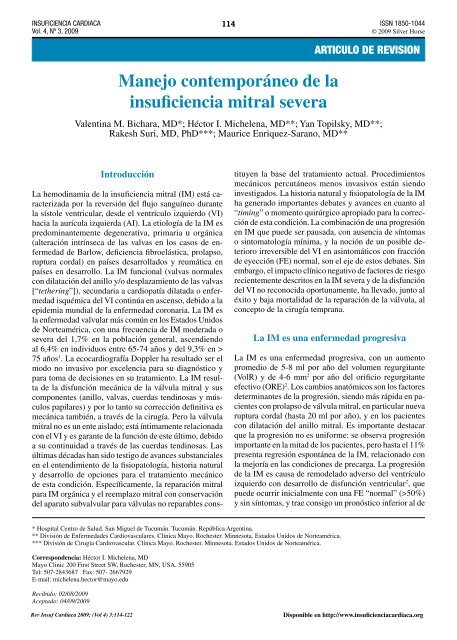 Manejo contemporÃ¡neo de la insuficiencia mitral severa - SciELO