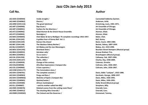 New Jazz CDs Jan-July 2013 - Cork City Libraries