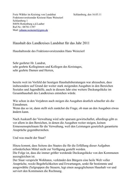 Haushalt des Landkreises Landshut für das Jahr 2011