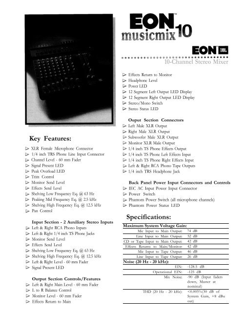 EON Musicmix 10 Specification Document - JBL Professional