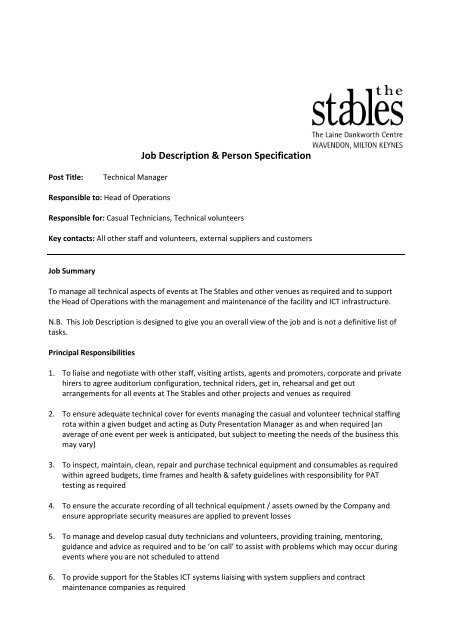 Job Description & Person Specification - The Stables