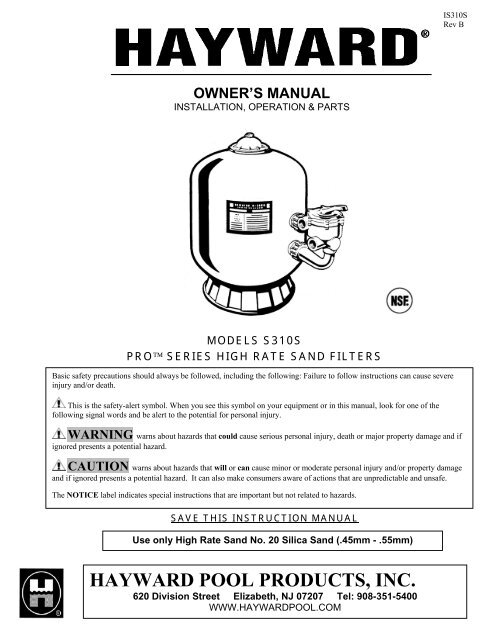 Hayward Pro Series High Rate Sand Filters Model Hayward Pro Series High Rate Sand Filters Model