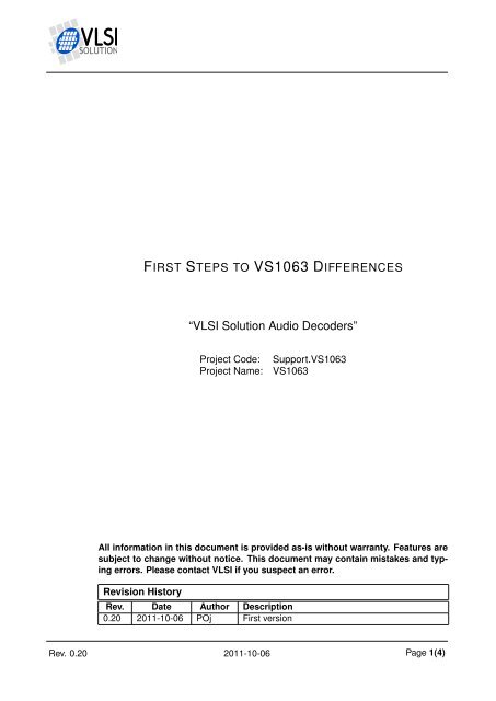 First Steps with VS1053 - VS1063 Changes - VLSI Solution