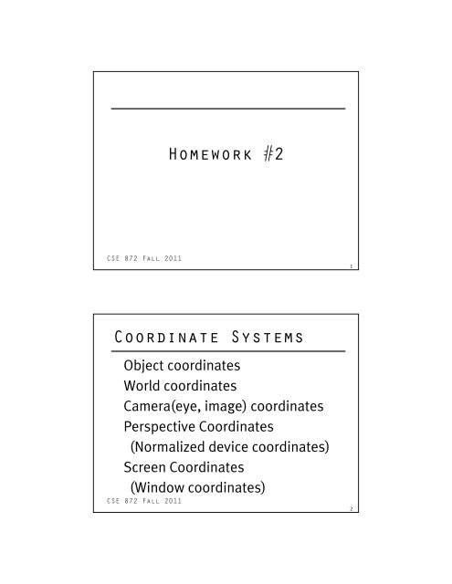 Homework #2 Coordinate Systems