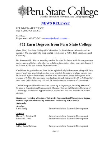 List of 2008 Graduates - Peru State College