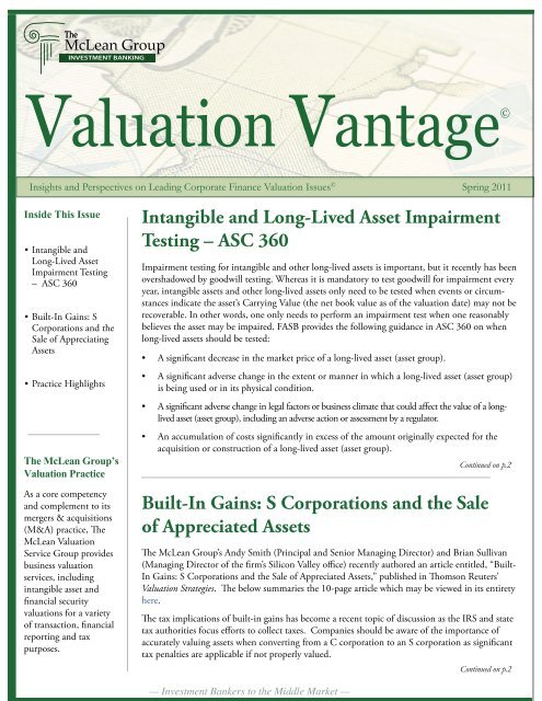 Intangible Asset Testing Example Intangible and Long-Lived Asset Impairment Testing - The McLean ...