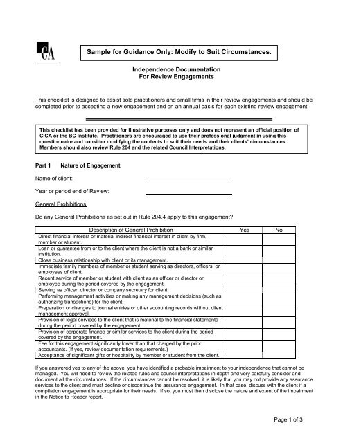 Independence Documentation - Institute of Chartered Accountants of ...