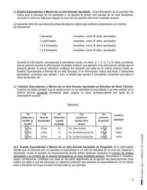 Instructivo para la Codificación de Escolaridad de la ... - Inegi