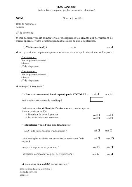 Formulaire recensement canicule - Cinq-Mars-la-Pile